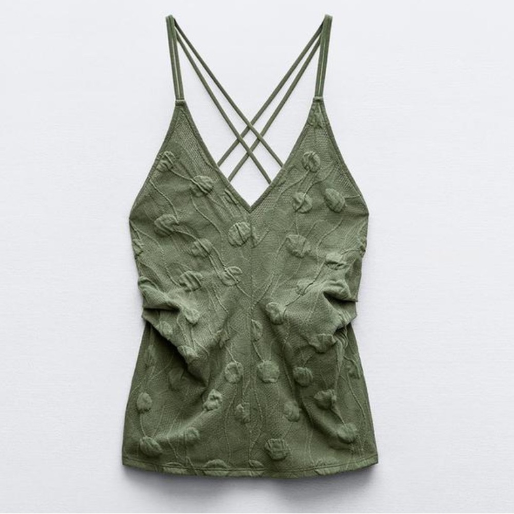 Zara textured green open back tank top